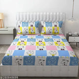 Cotton feel VOMZER king size fitted bedsheet with two pillow covers, all-round elastic, 280 TC, 72x78, 10" - vibrant cartoon pattern for summer adult use
