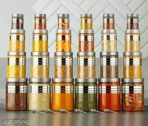 Plastic airtight containers, set of 24 (6x1200ml, 6x650ml, 6x350ml, 6x250ml), BPA-free silver, microsafe kitchen storage solution