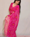 Pink chiffon saree with running blouse, dyed/washed pattern for women, single size from India