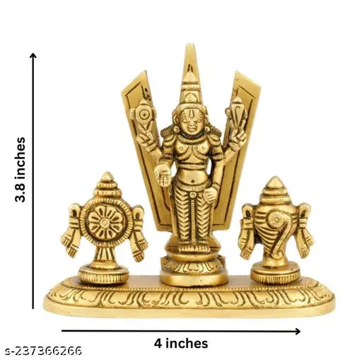 Brass Shreeyaash Shankh Chakra tilak showpiece, intricate decor item (Height 9 cm, 320 gm)