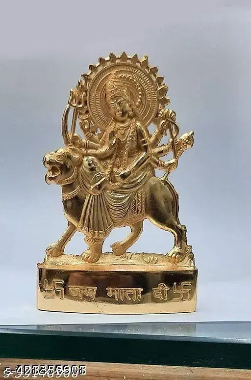 Gold-toned 11cm brass Maa Durga idol, Navratri special decorative showpiece - Indian spiritual sculpture for puja and home decor