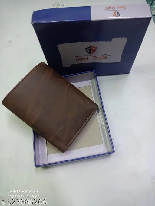 Brown faux leather formal wallet with 5 card slots, slim design and durable PU material