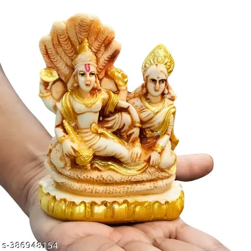 Resin Lord Narayan Vishnu Laxmi Ji Murti idol, 12cm x 12cm x 9cm for Indian pooja room home decor