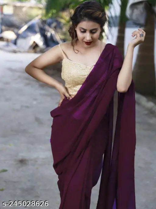Embroidered Bollywood Georgette Saree: Indian traditional saree with embellished net blouse and heavy sequin work