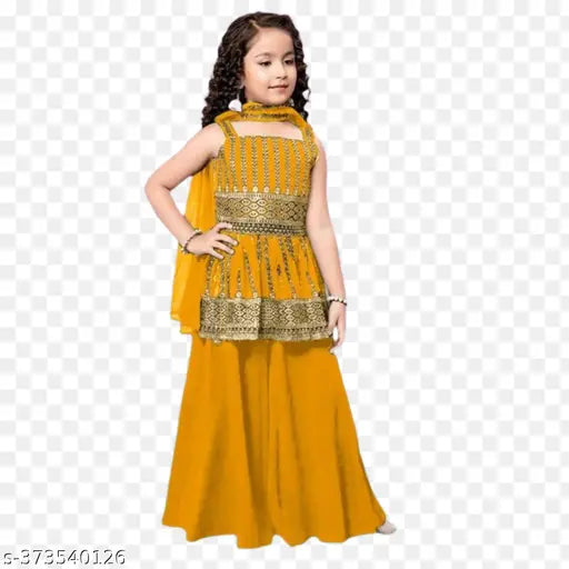 Pretty Comfy Girls crepe kurta suit set with dupatta and bottomwear, embroidered for girls' fashion, sleeveless, India