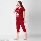 Printed polycotton Klaxxy cap sleeve top and capri set - pack of 2 for women's summer fashion, India origin