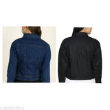 Stylish self-design denim jackets combo for girls (10-16 yrs), denim fabric, long sleeves, India origin