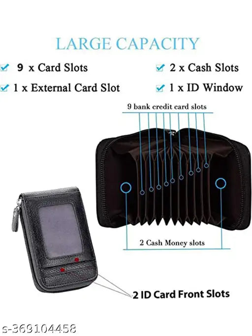 Black PU leather StealODeal RFID credit card holder (set of 1), textured design with 5 compartments for daily organization and travel convenience