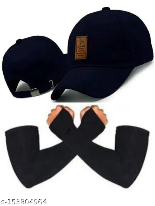 Cotton, trending baseball cap and slim fingerless gloves (arm sleeves), modern design for men, women, girls, boys - India