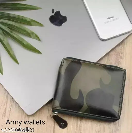 Brown Faux Leather Men's Wallet with 4 compartments, printed net pattern. Unique round chain wallet for men's documents storage, origin India." (123 characters)