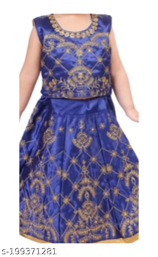 Kids silk blend lehenga choli with embroidered net dupatta, suitable for 12-18 months, Indian traditional wear