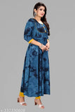 Navy rayon anarkali kurti with dori patched design, three-quarter sleeves - comfortable, breathable, daily wear or occasion dress
