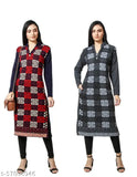 Multi-colored woolen kurti for women, three-quarter sleeves, printed combo in Indian style (M, L, XL)