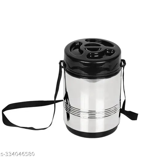 Stainless steel insulated 4-compartment lunch box for office, work, travel, or outdoor use. Durable, leakproof, and airtight thermoware with belt for adults. Indian-made, stylish portable meal container