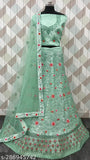 Designer net embroidered lehenga choli set with semi-stitched blouse and matching dupatta, free size, 2.5m dupatta length, Indian ethnic wear for functions, parties, bridal, or festive occasions