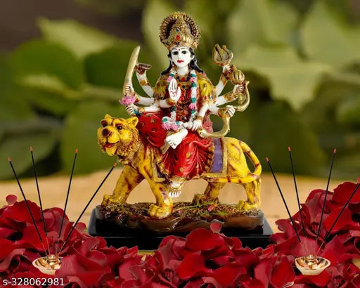 Resin Maa Durga MATA Rani Sherawali sculpture, God idol for home decor and spiritual gifting, symbolizing wisdom, success, prosperity, and Vastu positivity