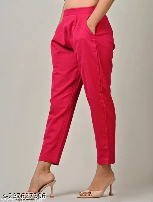 Women's/Girls cotton solid trouser pants set of 2, regular fit for casual wear, in various sizes from S-XXL, India origin