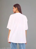 Cotton blend oversized round neck printed funky half-sleeve drop shoulder t-shirt for women, loose fit - M, L, XL, XXL from India