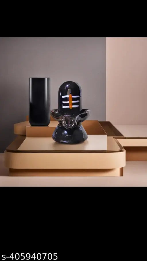 Black ceramic Shivling, ideal for home and office temples, 2x2x2 inch
