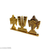 Antique gold-plated jaisakshi Tirupati Balaji Symbol Stand with Shankh Chakra Namah, perfect for car dashboards, homes, offices as a positive energy decorative. Great religious gift or showpiece figurine
