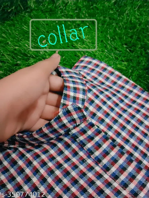 Blue woolen straight kurti for winter, 3/4 sleeves, checkered design. Perfect for casual or formal wear, available in sizes M-4XL. Woolen fabric ensures comfort in cold weather