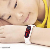 Black dial LED silicone bracelet band M2 kids watch, free size, light powered, oval-shaped, India origin