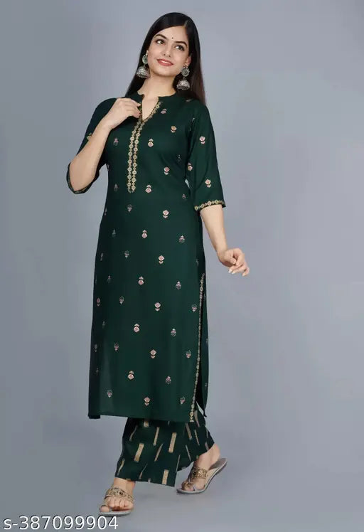 Rayon printed fabric Kruti Palazzo set, three-quarter sleeves, Indian women's traditional wear