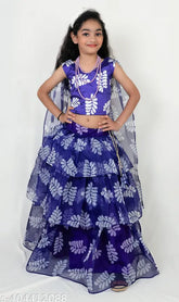 Princess classy kids girls lehenga choli with dupatta, organic cotton inner, botanical digital print, various sizes available
