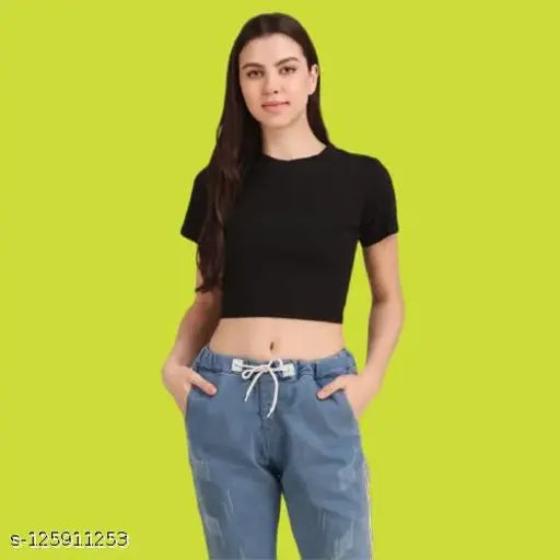 170 GSM Bio Wash 100% Cotton Plain Crop Top - Solid color, casual wear for women