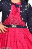 Pink Rayon Girls Above Knee Festive/Wedding Dress (3/4 sleeve), intricately designed for festivities or casual outings