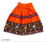 Cute designer cotton lehenga choli set for kids, sleeveless with embroidered patterns, available in various colors for traditional functions like Onam, Vishu, Diwali, Holi & weddings. Indian origin