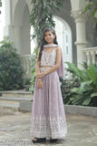 Girls lavender cotton lehenga choli suit, intricate sequence embroidery, perfect for special occasions, soft cotton fabric, flattering silhouette, India-made