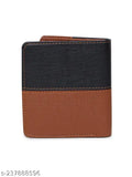Black and tan faux leather men's belt with 3 card slots and coin pocket, perfect for various occasions