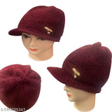 Maroon woolen knitted beanie, fur-lined winter cap for unisex use, ideal for fall/winter wear, soft textured design, cozy acrylic material, made in India