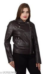 Faux leather women's jacket, solid-colored long sleeves, size options: XS, M, XL, XXL, XXXL, made in India