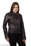 Faux leather jacket for women, solid-colored, long sleeves, Indian-made ladies' fashion apparel