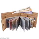 Trendy men's mini faux leather wallet, beige color, 9 card slots, solid pattern design, perfect for gifting