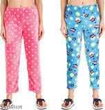 Trendy women's viscose fleece pyjamas, multicolored calf-length, pack of 2 for winter (India)