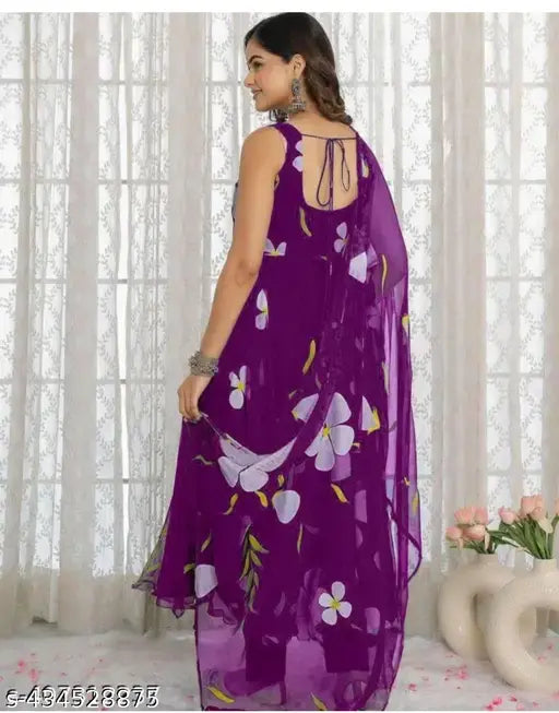 Printed crepe fancy gown, Indian hand-loomed bridal wear on mannequin
