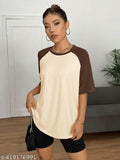 Women's oversize cotton t-shirt, three-quarter sleeves, solid net, XS-XXXL