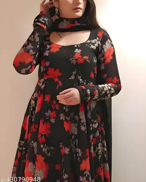 Diwali2024 Special Unisex Georgette Plazo Kurata Set, black, long sleeves, Indian designer fashion for women and girls