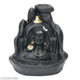 10cm Black Gold Polyresin Shiva Adiyogi Backflow Incense Holder with 21 scented cones - Indian handcrafted decorative showpiece