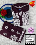 Embroidered rayon festive wear Chikankari kurta with plazzo, three-quarter sleeves, Indian origin