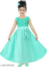 Mint green cotton blend frock for girls, embroidered net pattern, sleeveless party wear dress, size 3-12 years, Indian origin