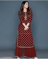 Rayon printed net Aakarsha sensational women kurta set with palazzo bottoms, three-quarter sleeves