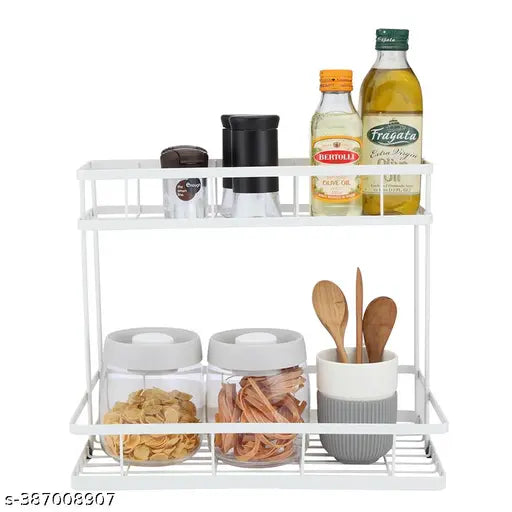 Stainless steel 2-tier spice rack for kitchen storage, perfect for herbs and condiments