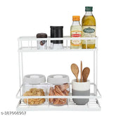 Stainless steel 2-tier spice rack for kitchen storage, perfect for herbs and condiments on modern countertops