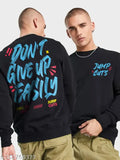 Black and Blue Cottonblend Slim Fit T-shirt with printed design, long sleeves for men