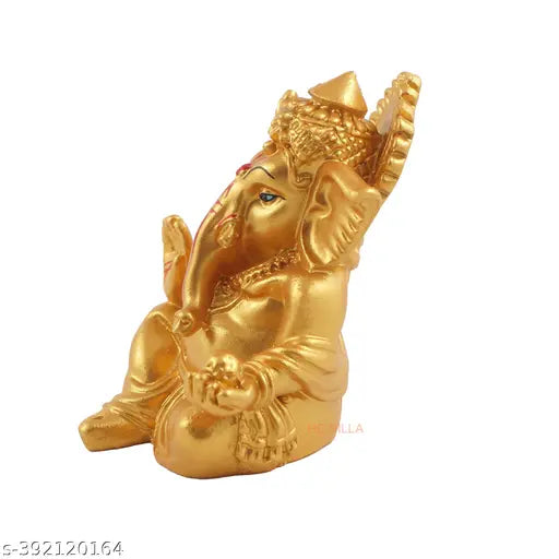 Matte gold resin Lord Ganesha statue, 7cm x 8cm x 7cm, home decor item for positive energy symbol