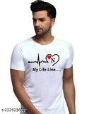 Men's graphic printed polyester t-shirt, typography round neck, My Life Line Alphabet N. White self-design pattern on soft fabric, ideal for all seasons and wearable anywhere